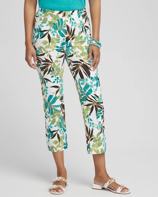 Juliet Palm Print Straight Cropped Pants